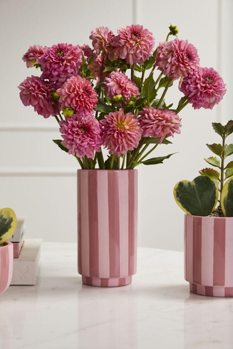 Pink Striped Ceramic Vase