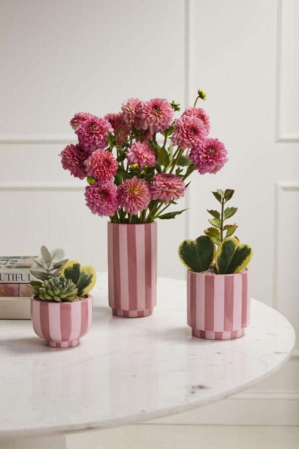 Pink Striped Ceramic Vase