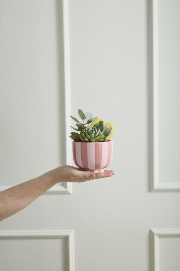 Pink Striped Ceramic Vase