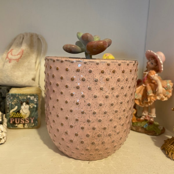 Pink Dot Ceramic Planter
